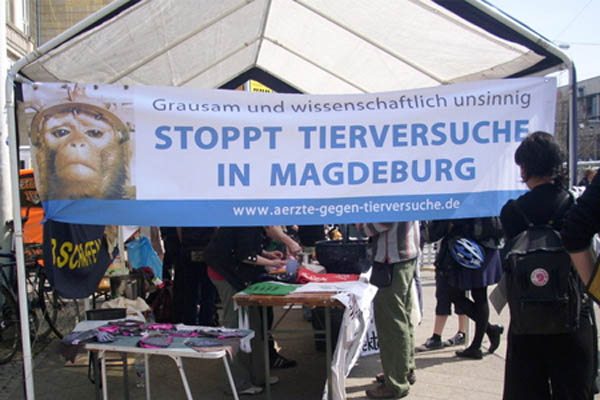 Aktion gegen Affenhirnforschung in Magdeburg